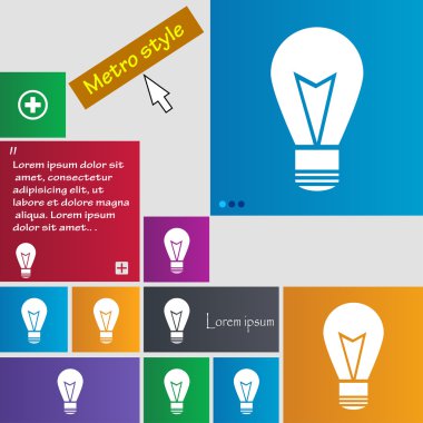 Işık lamba işareti simgesi. Fikir sembolü. Işık üzerinde. Renkli düğmeler kümesi. Vektör