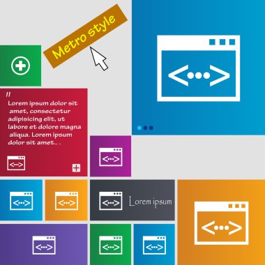 Kod işareti simgesi. Programcı sembolü. Renkli düğmeler kümesi. Vektör