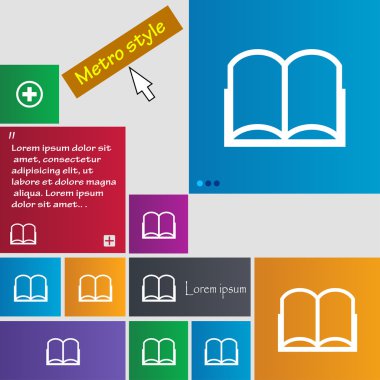 Kitap işareti simgesi. Açık kitap simgesi. Renkli düğmeler kümesi. Vektör