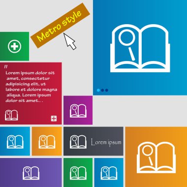 Kitap işareti simgesi. Açık kitap simgesi. Renkli düğmeler kümesi. Vektör