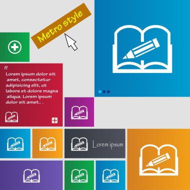Kitap işareti simgesi. Açık kitap simgesi. Renkli düğmeler kümesi. Vektör