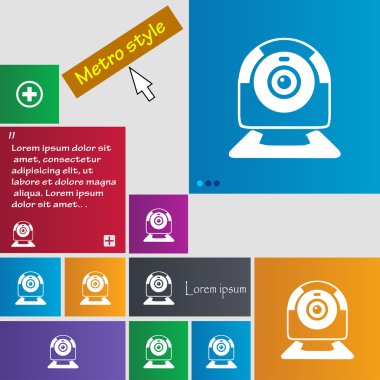 Webcam işareti simgesi. Web video sohbet sembolü. Kameralı sohbet. Renkli düğmeler kümesi. Vektör