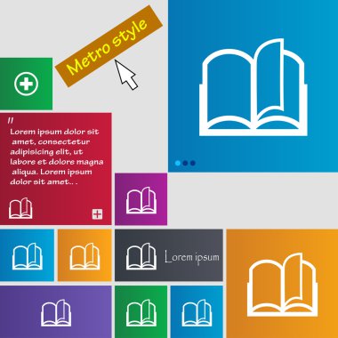 Kitap işareti simgesi. Açık kitap simgesi. Renkli düğmeler kümesi. Vektör