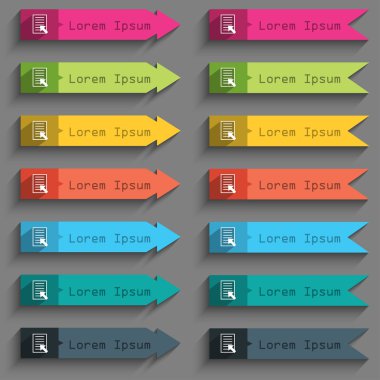 Metin dosya işareti simgesi. Dosya belge simgesi. Renkli düğmeler kümesi. Vektör