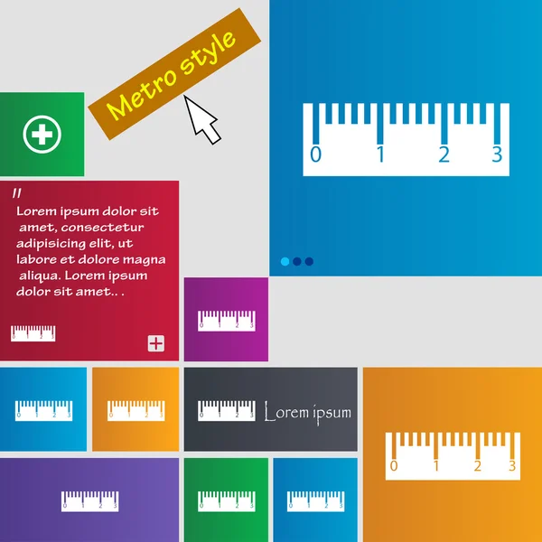 Ruler sign icon. School tool symbol. Set of colored buttons. Vector — Stock Vector