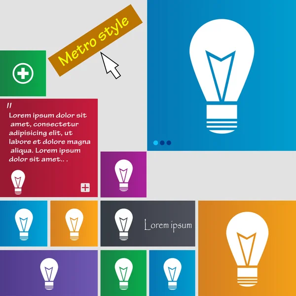 Işık lamba işareti simgesi. Fikir sembolü. Işık üzerinde. Renkli düğmeler kümesi. Vektör