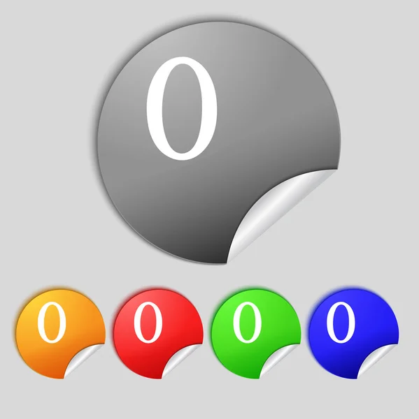 Número cero signo de icono. Conjunto de botones de colores. Vector — Vector de stock