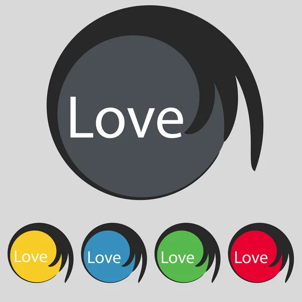 Adoro que assines o ícone. Símbolo do dia dos namorados. Conjunto de botões coloridos. Vetor — Vetor de Stock