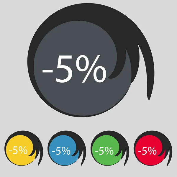 Ícone sinal de desconto de 5 por cento. Símbolo de venda. Etiqueta de oferta especial. Conjunto de botões coloridos Vector —  Vetores de Stock