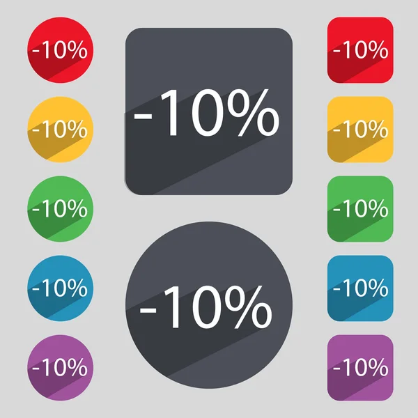 10 procent korting teken pictogram. Verkoop symbool. Speciale aanbieding-label. Aantal gekleurde knoppen Vector — Stockvector