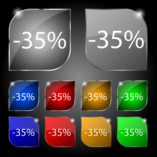 35 Prozent Rabattschild-Symbol. Verkaufssymbol. Sonderangebotsetikett. Set von farbigen Schaltflächen Vektor — Stockvektor
