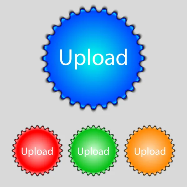 Upload sign icon. Load symbol. Set of colored buttons. Vector — Stock Vector