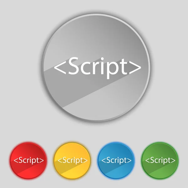 Ícone de sinal de script. Símbolo de código Javascript. Conjunto de botões coloridos. Vetor — Vetor de Stock
