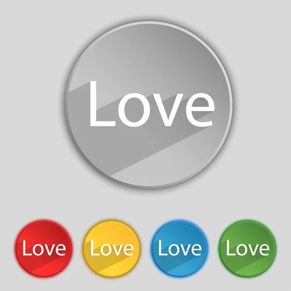 Me encanta que firmes el icono. Símbolo de San Valentín. Conjunto de botones de colores. Vector — Archivo Imágenes Vectoriales