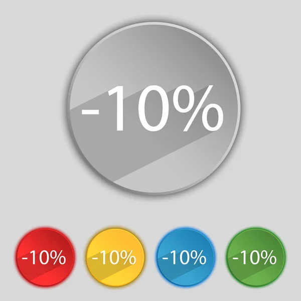 10% 할인 표시 아이콘입니다. 판매의 기호입니다. 특별 한 제공 레이블입니다. 컬러 버튼 벡터의 집합 — 스톡 벡터