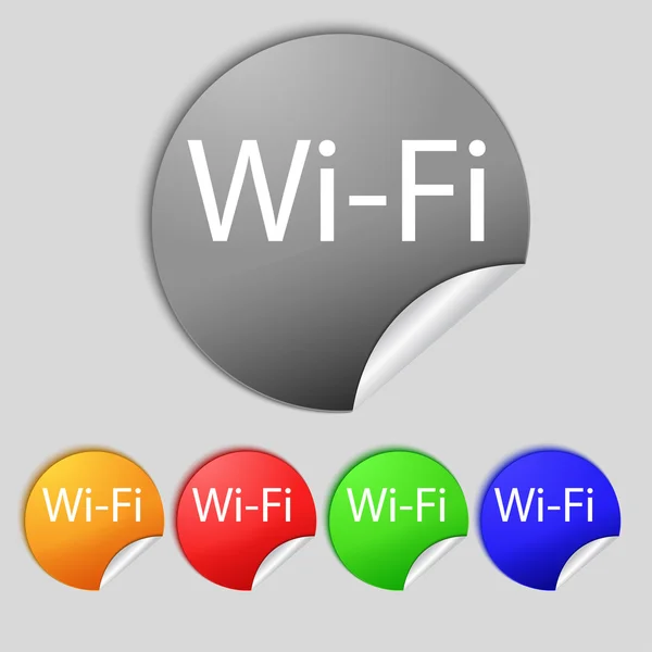 무료 wifi 로그인 하십시오입니다. Fi 기호입니다. 무선 네트워크 아이콘 컬러 버튼의 설정. 벡터 — 스톡 벡터