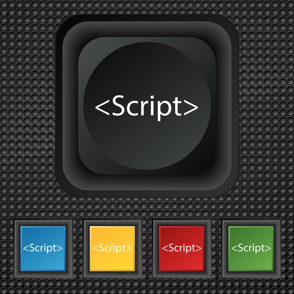 Script teken pictogram. JavaScript code symbool. Set van gekleurde knoppen. Vector — Stockvector