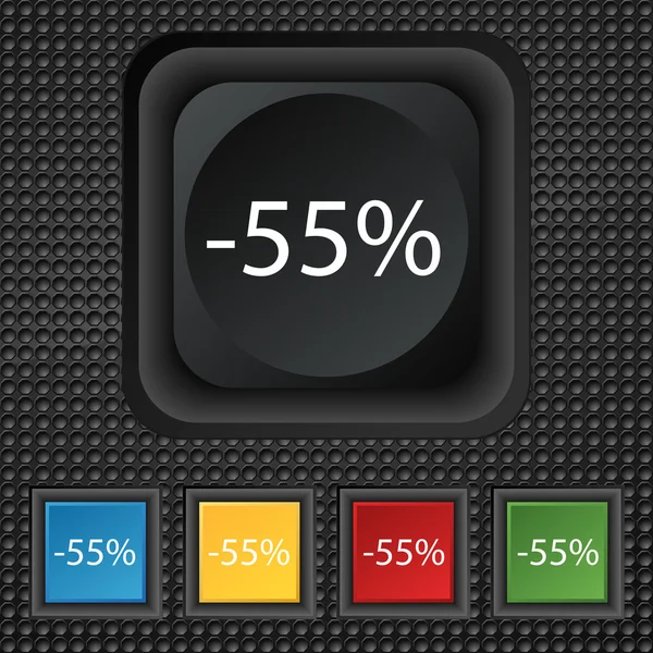 55 pour cent icône de signe de réduction. Le symbole de vente. Label d'offre spéciale. Ensemble de boutons colorés Vecteur — Image vectorielle