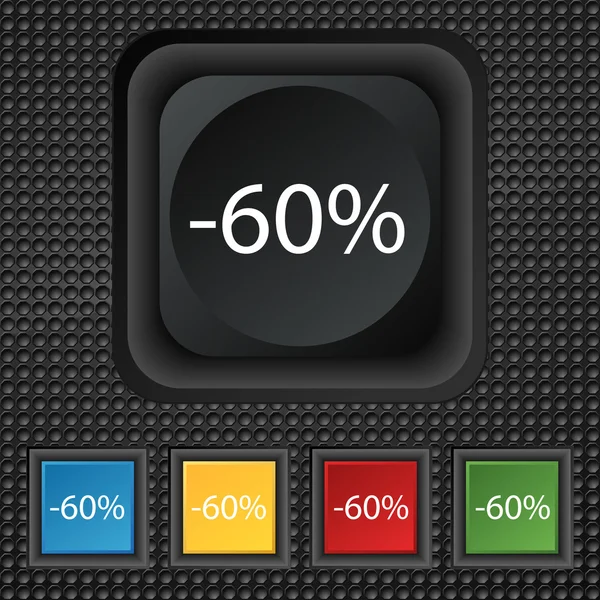 60 procent rabatt tecken ikon. Försäljning-symbol. Specialerbjudande-etikett. Uppsättning färgade knappar vektor — Stock vektor