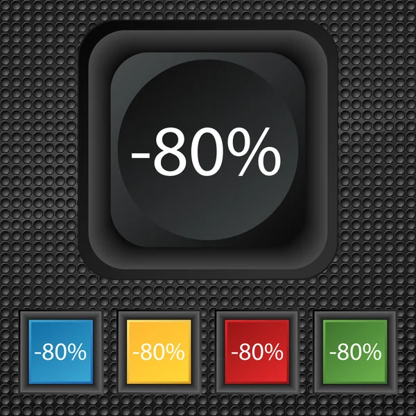 Знак скидки 80%. Символ продажи. Специальное предложение этикетки. Набор цветных кнопок — стоковый вектор