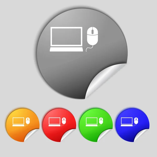 Computer widescreen monitor, mouse sign icon. Set colourful buttons. — Stock Photo, Image