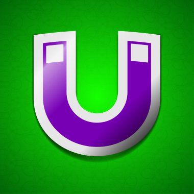 Mıknatıs simgesini işaret. Sembolü şık arka planı yeşil renkli yapışkan etikette. 