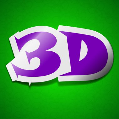 3D simgesini işaret. Sembolü şık arka planı yeşil renkli yapışkan etikette. 