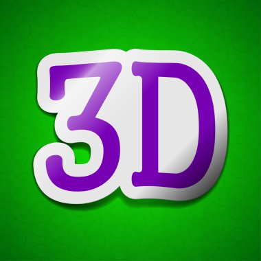 3D simgesini işaret. Sembolü şık arka planı yeşil renkli yapışkan etikette. 