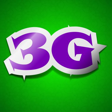 3g teknolojisi simgesini işaret. Sembolü şık arka planı yeşil renkli yapışkan etikette. 