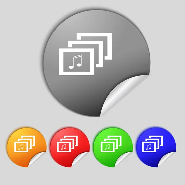 MP3 musik format tecken ikon. Musikaliska symbol. Set färgglada knappar. — Stockfoto