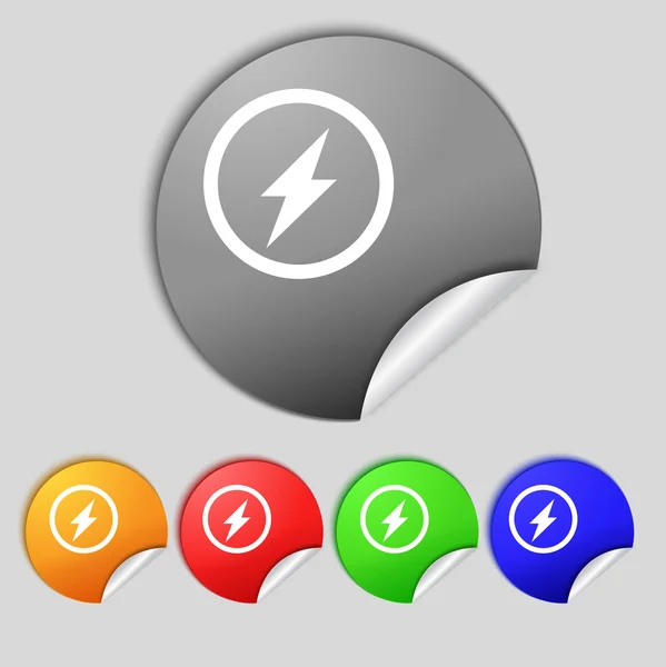 Photo flash sign icon. Lightning symbol. Set of colour buttons. — Stock Photo, Image