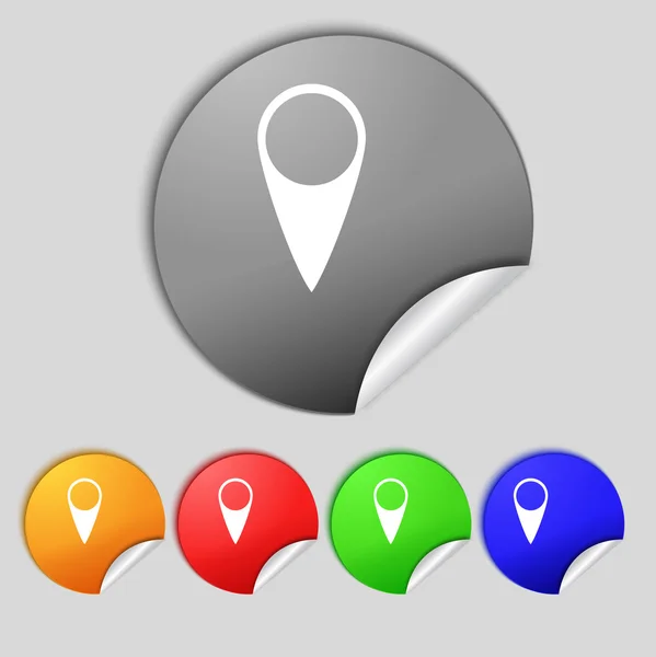 Harita işaretçi simgesi. GPS konumu sembolü. Set renkli düğmeler. — Stok fotoğraf