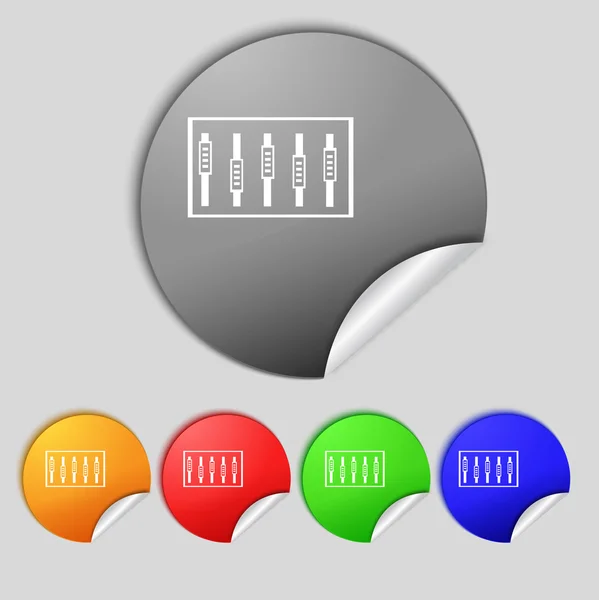 Consola Dj mezclar mangos y botones, iconos de nivel. Conjunto de botones de color . — Foto de Stock