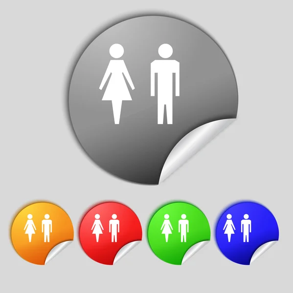 WC işareti simgesi. Tuvalet sembolü. Erkek ve kadın tuvalet. Set renkli düğmeler. — Stok fotoğraf