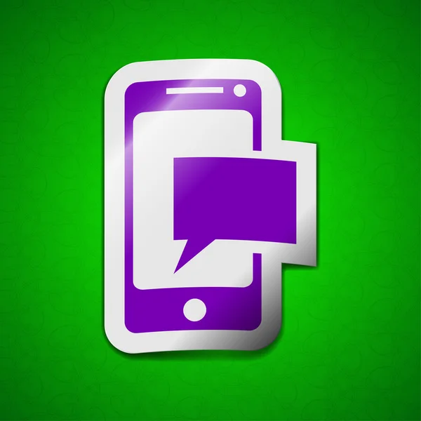 Sinal de ícone de mensagem sms. Símbolo chique colorido etiqueta pegajosa no fundo verde . — Fotografia de Stock