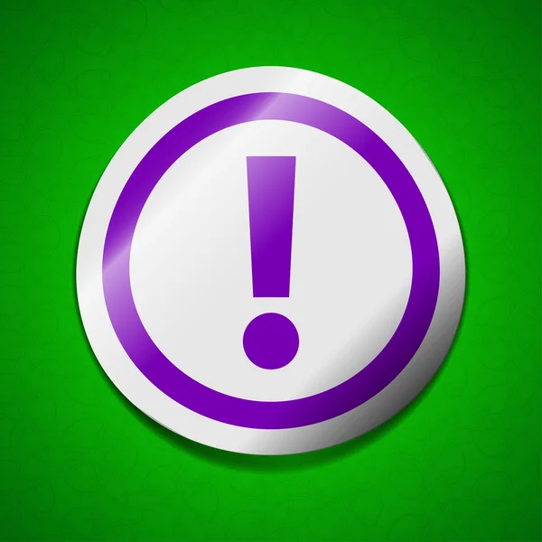 Exclamation mark icon sign. Symbol chic colored sticky label on green background. — Stock Photo, Image