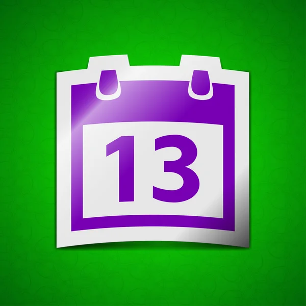 Kalenderzeichen. Symbol schickes farbiges klebriges Etikett auf grünem Hintergrund. — Stockfoto