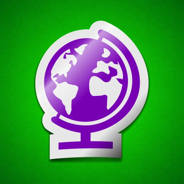 Globe icon sign. Symbol chic colored sticky label on green background. — Stock Photo, Image