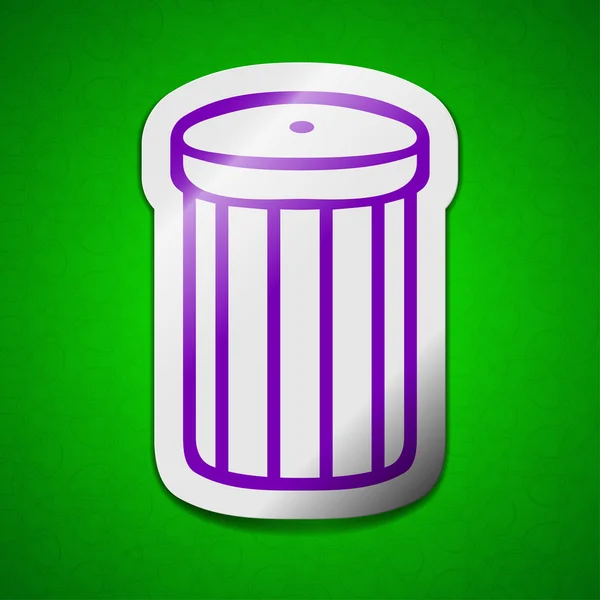 Recycle bin ikonen tecken. Symbolen chic färgade klibbiga etikett på grön bakgrund. — Stockfoto