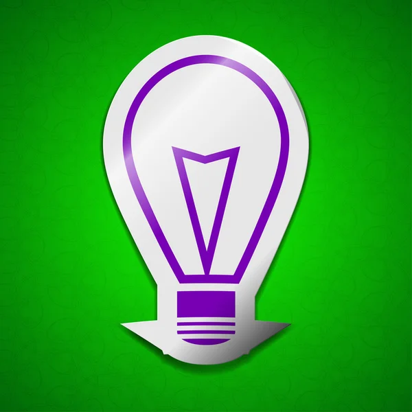 Lampe lumineuse icône signe. Symbole chic étiquette collante de couleur sur fond vert . — Photo