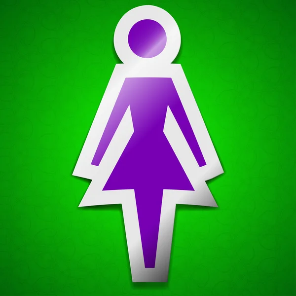 Female icon sign. Symbol chic colored sticky label on green background. — Stock Photo, Image