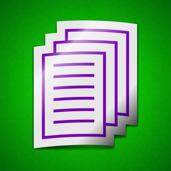 Copy file icon sign. Symbol chic colored sticky label on green background. — Stock Photo, Image