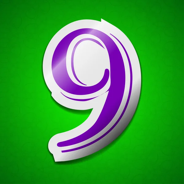 Numero Nove icona segno. Simbolo chic colorato etichetta adesiva su sfondo verde . — Foto Stock