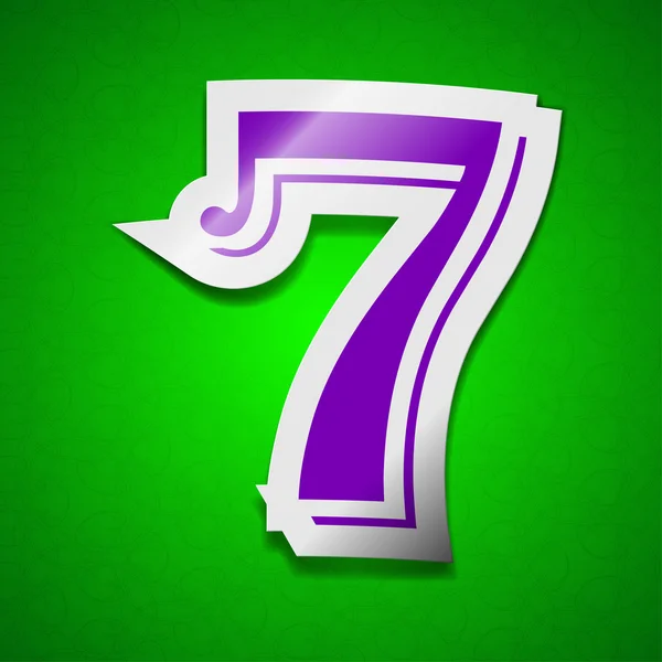 Number seven icon sign. Symbol chic colored sticky label on green background. — Stock Photo, Image