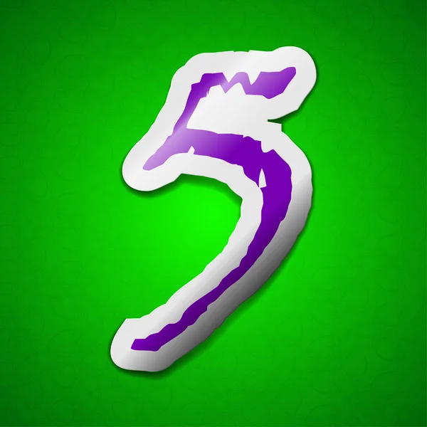 Number five icon sign. Symbol chic colored sticky label on green background. — Stock Photo, Image