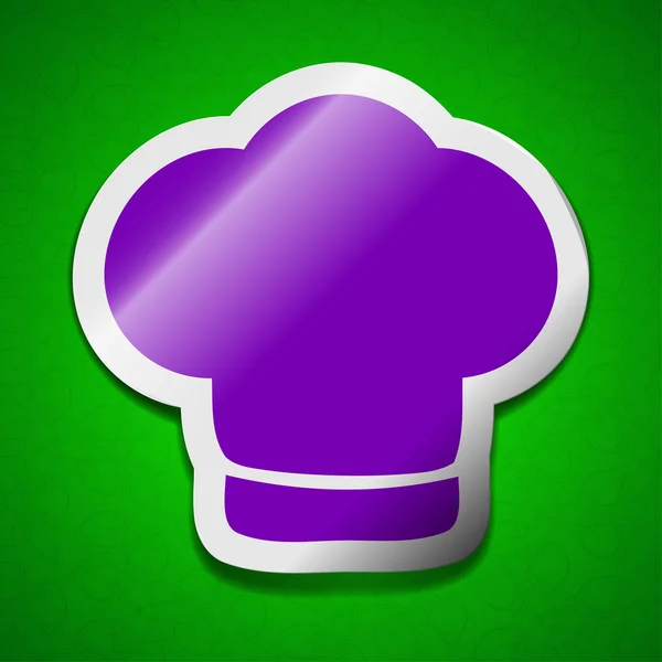 Signo de icono de sombrero de chef. Símbolo chic etiqueta pegajosa de color sobre fondo verde . — Foto de Stock