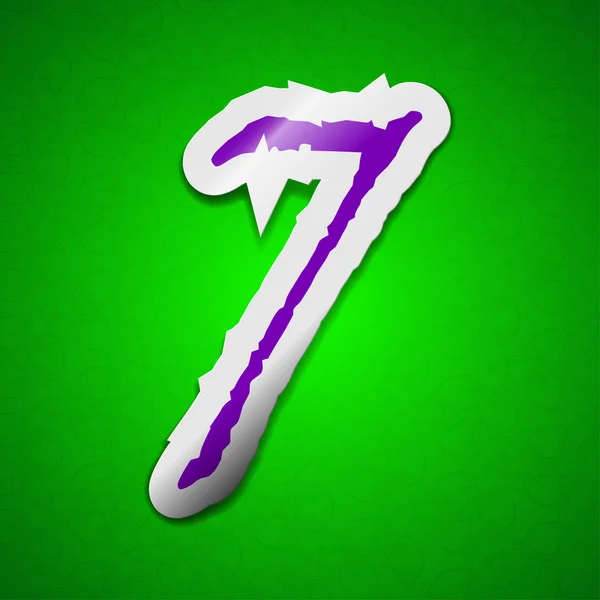Numéro sept icône signe. Symbole chic étiquette collante de couleur sur fond vert . — Photo