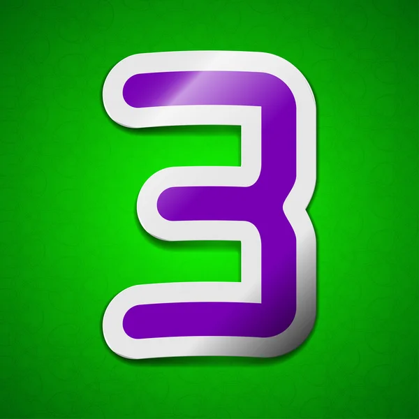 Número tres signo de icono. Símbolo chic etiqueta pegajosa de color sobre fondo verde . — Foto de Stock