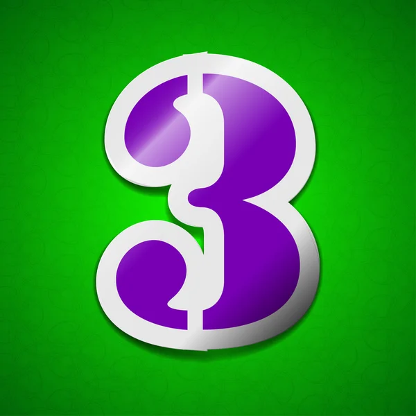 Numéro trois icône signe. Symbole chic étiquette collante de couleur sur fond vert . — Photo
