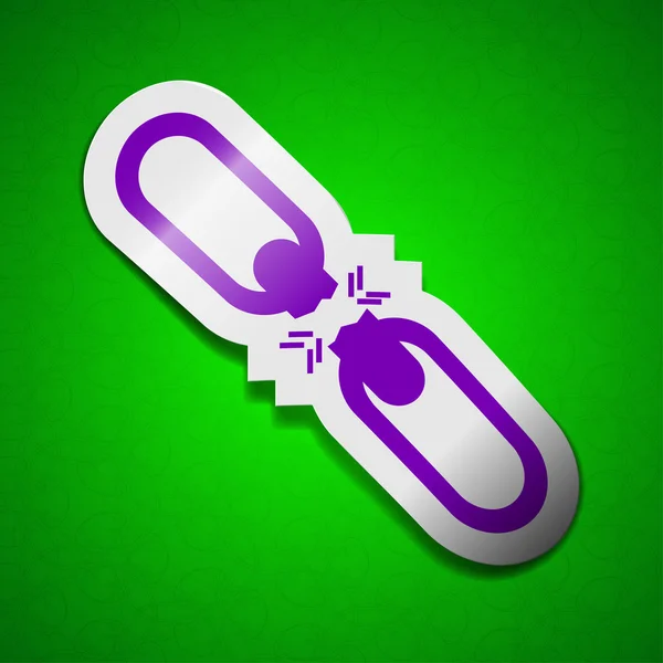 Broken connection icon sign. Symbol chic colored sticky label on green background. — Stock Photo, Image